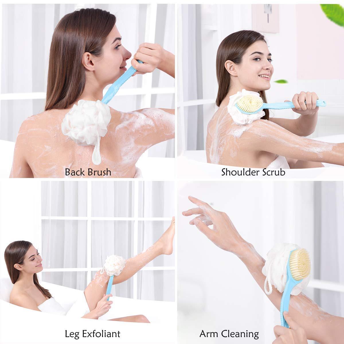 2 IN 1 loofah with handle, Bath Brush