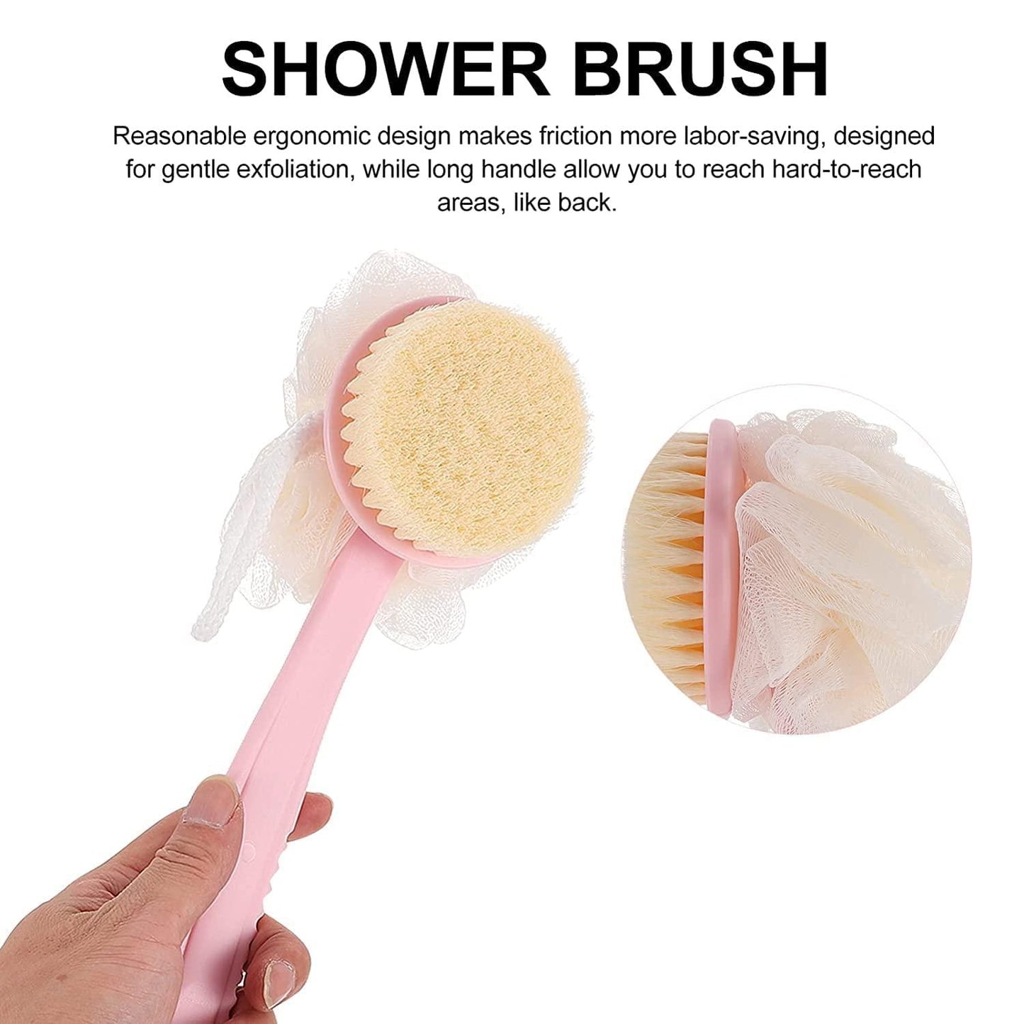 2 IN 1 loofah with handle, Bath Brush